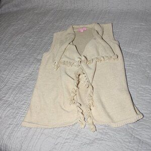 Lilly Pulitzer Girls Mini Abbott Cream Gold Sweater Vest Tassels Size L 8/10
